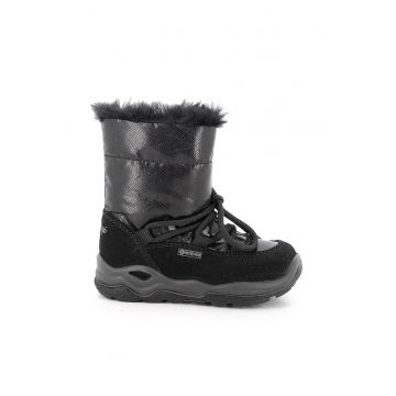 Cizme mid-calf cu garnituri de piele intoarsa - Negru