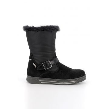 Cizme mid-calf cu segmente de piele intoarsa