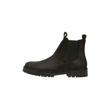 Ghete Chelsea de piele nabuc cu segmente din material textil
