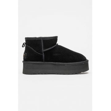 Ghete flatform din piele intoarsa - Negru