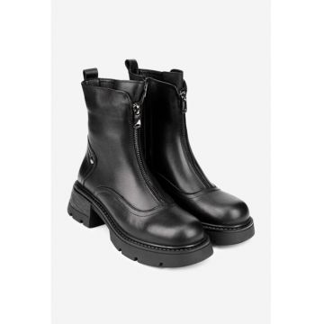 Ghete dama  din piele neagra cu fermoar - Negru