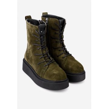 Ghete  din piele intoarsa kaki - Verde