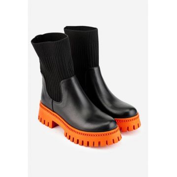 Ghete negre din piele si material textil - Negru