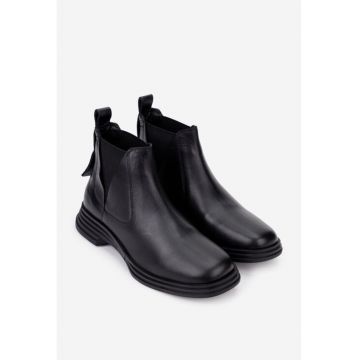 Ghete dama  negre din piele naturala si elastic