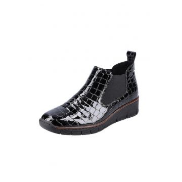 Botine dama  din piele naturala lacuita - negru