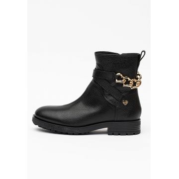 Ghete biker de piele cu detaliu lant