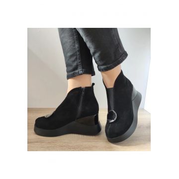 Ghete Casual Dama  1607-3 Negre Velur - Negru