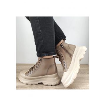 Ghete Casual Dama  F6081 Taupe Cu Bej - Taupe