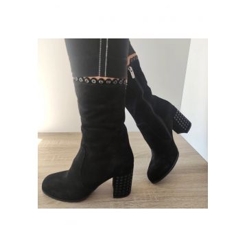 Ghete Elegante Dama  F-M112 Negre Velur - Negru Velur