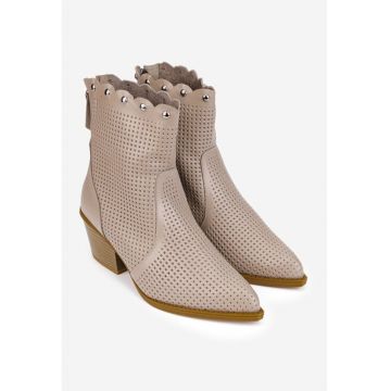 Botine dama  taupe din piele naturala cu fermoar la spate