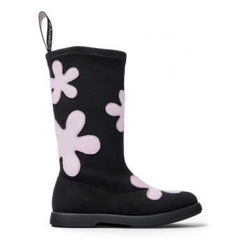 Cizme mid-calf cu model floral - Negru/Lila