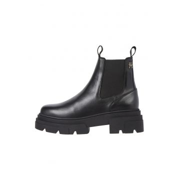 Ghete Chelsea de piele cu talpa masiva - Negru