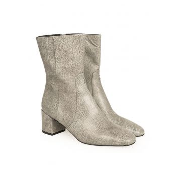Botine din piele naturala cu varf patrat -