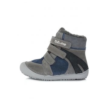 Ghete Barefoot din piele - baietei -  imblanite - W063-381A - Gri