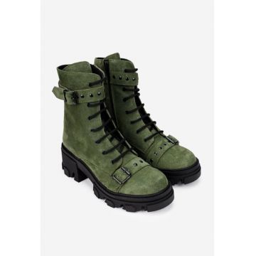 Ghete dama din piele intoarsa verde accesorizate