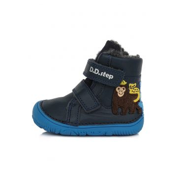 Ghetute Barefoot - din piele - baietei -  imblanite - W073-457A - 20 - Bleumarin