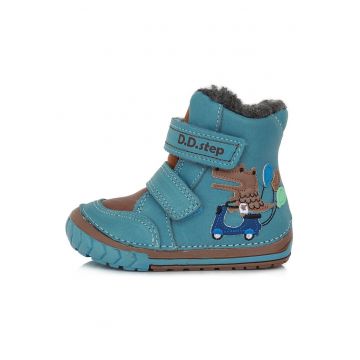 Ghetute din piele baietei -  imblanite - W029-443 - 19 - Albastru