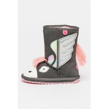 Cizme joase din piele intoarsa cu aplicatii