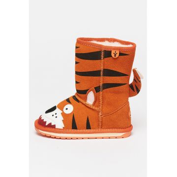 Cizme joase din piele intoarsa cu model Tiger